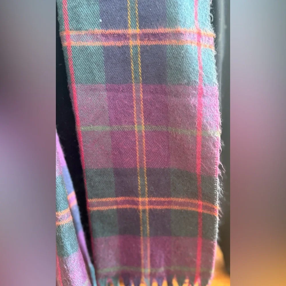 Vintage Christian Dior Monsieur Plaid Cashmaire Scarf, Mulberry, Forest Green